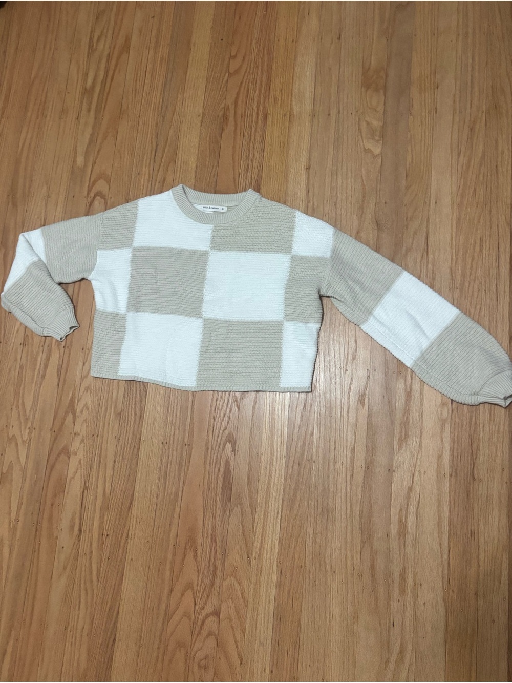 Moon & Madison Cropped Checkered Sweater